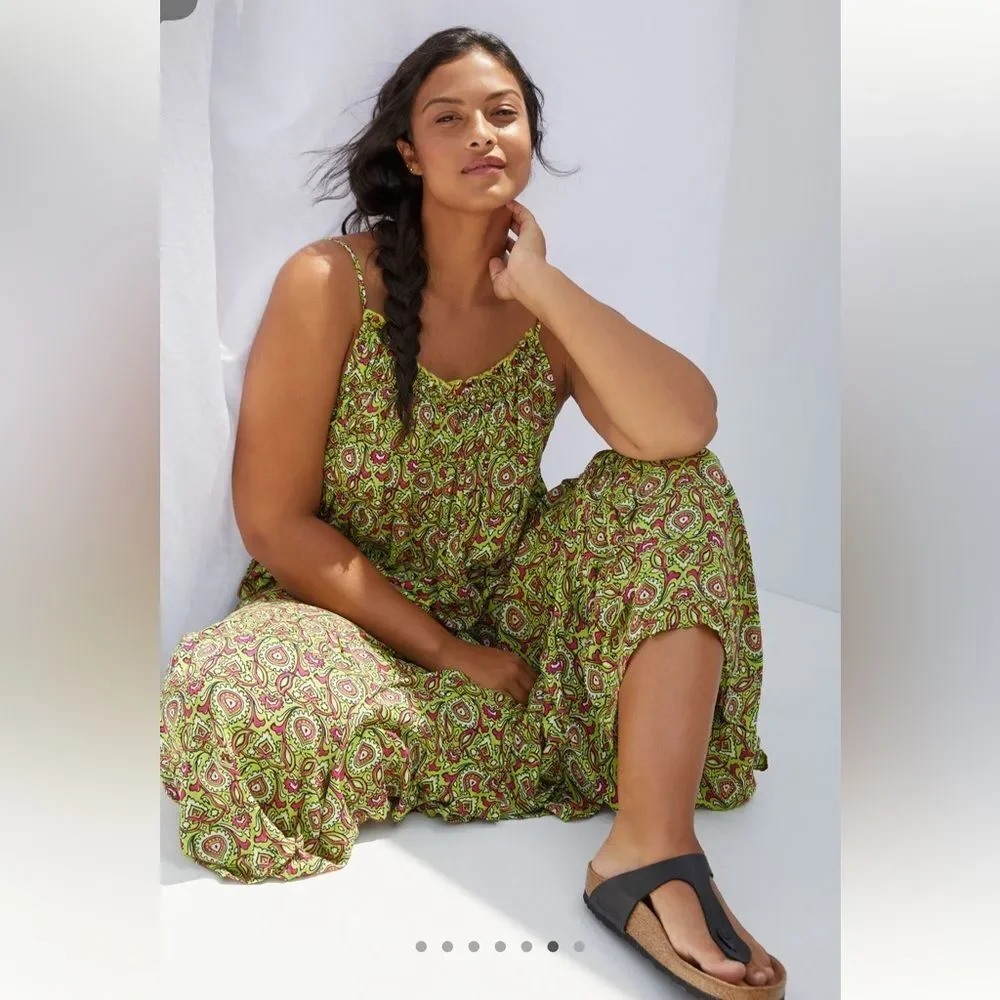 By Anthropologie Flounced Maxi Long Dress Citron Size XL - Picture 2 of 10